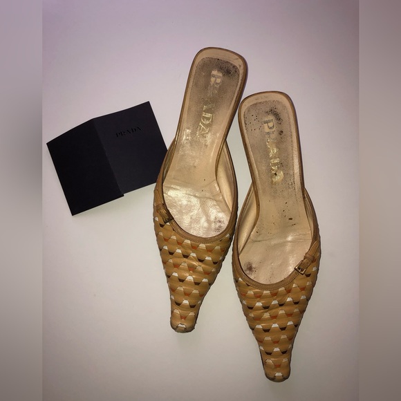 Vintage Prada Woven Kitten Heel Slides/Mules Sz 7M